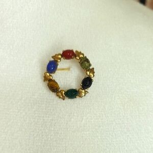 Vintage Bal-Ron Scarab Cabochon Brooch 12k